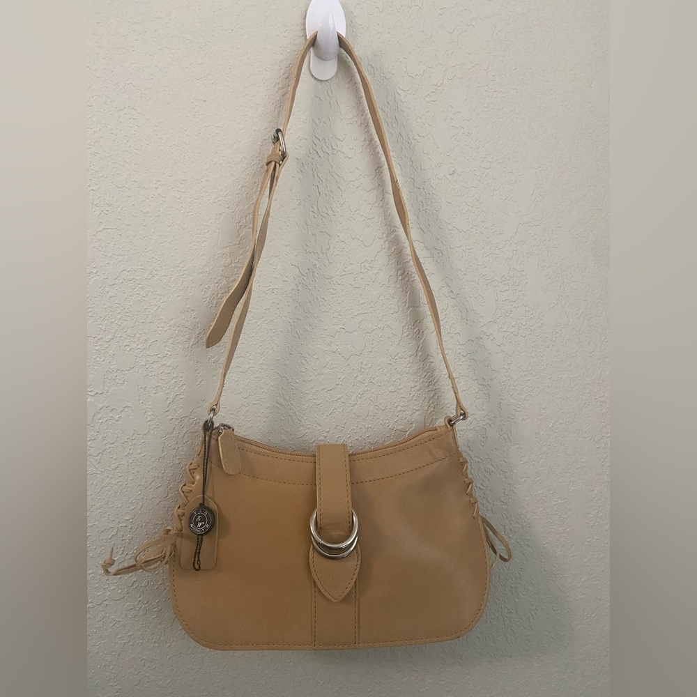 Cute Vintage Y2K Tan Genuine Leather Shoulder Small Handbag Purse by M London S